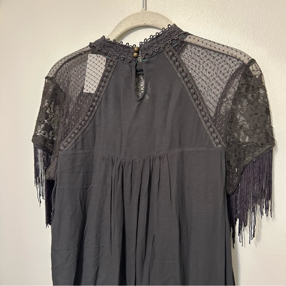 Women’s Black Midi Dress with Lace & Fringe - Picture 9 of 9
